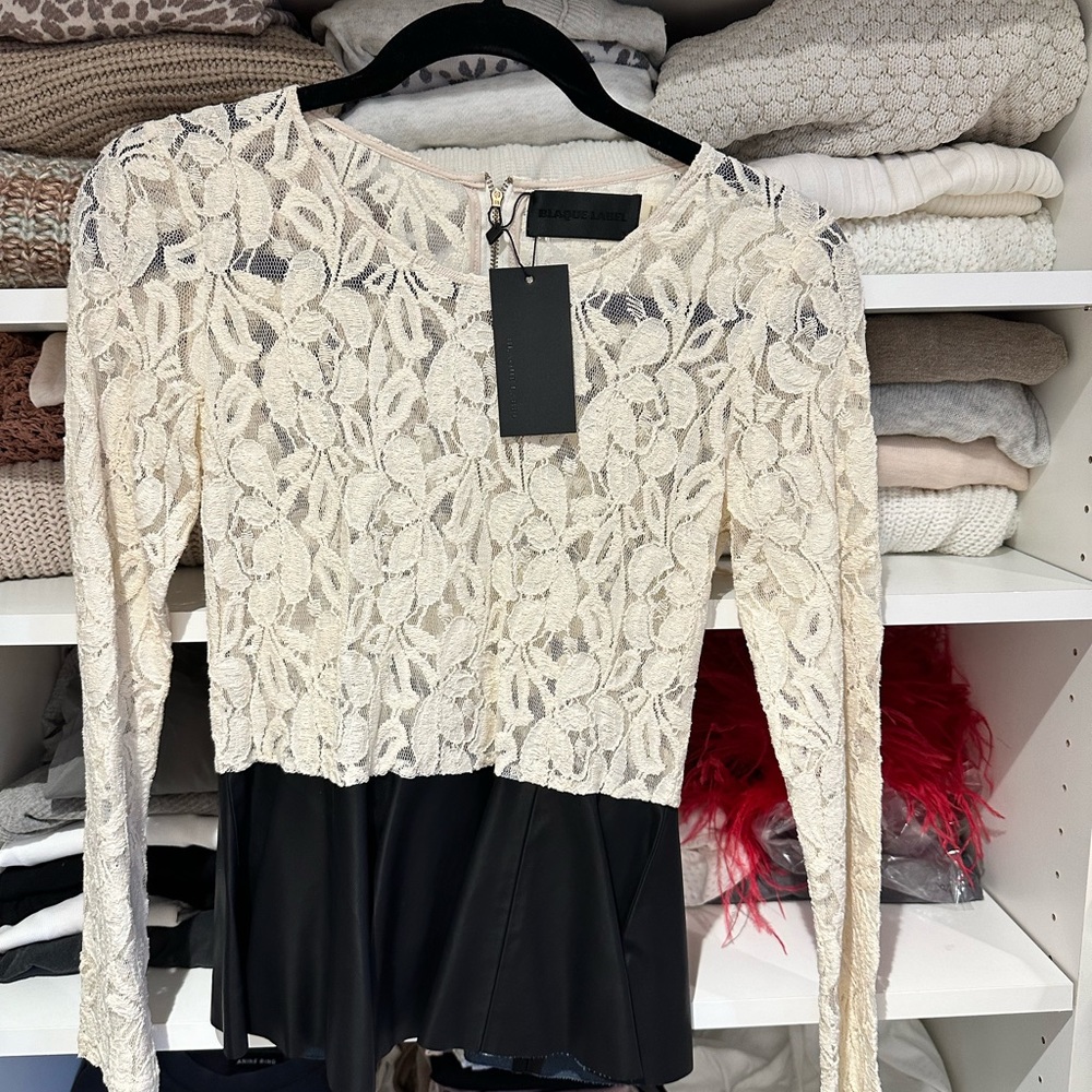 Revolve top! Sold out!! Blaque label - Ivory lace top / leather zip up blouse